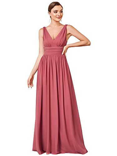 Ever-Pretty Damen Ballkleid A-Linie V-Ausschnitt Ärmellos Chiffon Hohe Taille Kam Brown 50 von Ever-Pretty