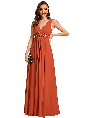 Ever-Pretty Damen Brautjungfernkleider Elegant Maxi Ärmellos V-Ausschnitt Chiffon Rückenfrei Gebrannte Orange 48 von Ever-Pretty