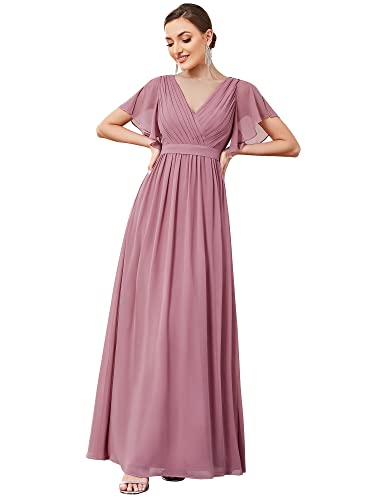 Ever-Pretty Damen Brautjungfernkleider Gürtel Lang A-Linie Empire Kurze Ärmel V-Ausschnitt Chiffon Elegant Orchidee 42EU Ever-Pretty Damen Brautjungfernkleider Gürtel Lang A-Linie Empire Kurze Ärmel V-Ausschnitt Chiffon Elegant Orchidee 42EU von Ever-Pretty