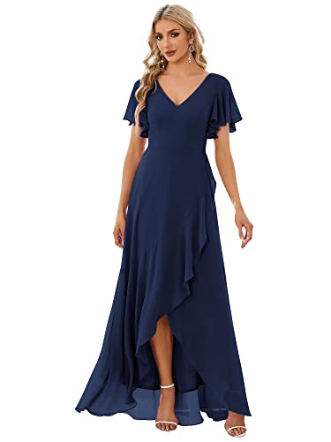 Ever-Pretty Damen Brautjungfernkleider V-Ausschnitt Bodenlang Chiffon Rückenfrei Elegant Navy Blau 56EU von Ever-Pretty