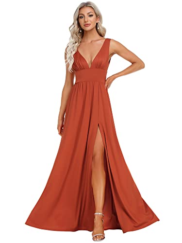 Ever-Pretty Damen Brautkleider Asymmetrisch Dekolletiert V-Ausschnitt A-Linie Übergröße Gebrannte Orange 46EU von Ever-Pretty