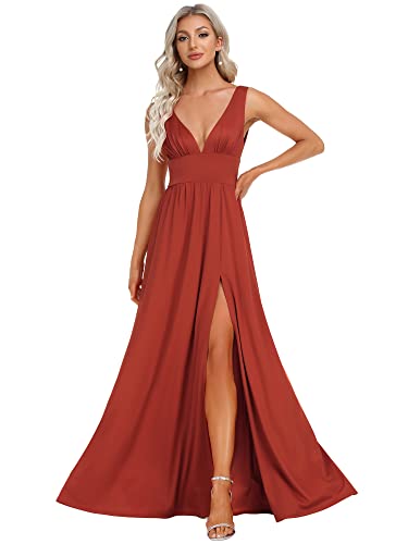 Ever-Pretty Damen Brautkleider Asymmetrisch Dekolletiert V-Ausschnitt A-Linie Übergröße Vermilion 46EU von Ever-Pretty