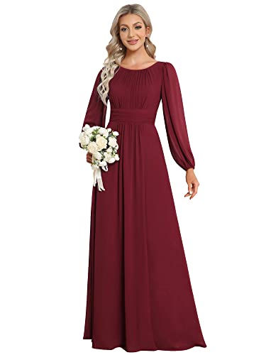 Ever-Pretty Damen Cocktailkleider Lange Ärmel Chiffon Rundkragen Ärmellos Burgund 50EU von Ever-Pretty