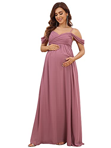 Ever-Pretty Damen Einstellbar Spaghettiträger Schulterfrei A-Linie Elegant Chiffon Bodenlang Brautjungfernkleider für Schwangere Orchidee 40EU von Ever-Pretty