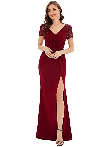 Ever-Pretty Damen Elegant Pailletten Cocktailkleider V-Ausschnitt Kurze Ärmel Dehnbar Maxi Mutter der Groo Kleider Burgund 38EU von Ever-Pretty