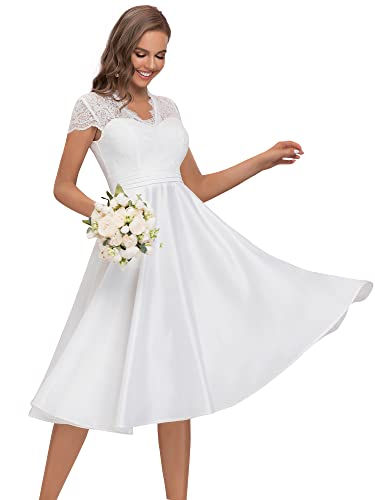 Ever-Pretty Damen Elegant Spitze A-Linie Empire-Taille Knielang Cocktailkleider Weiß 48EU von Ever-Pretty