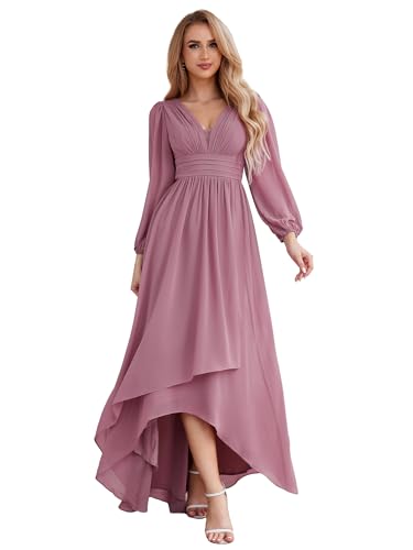 Ever-Pretty Damen Elegante Abendkleider Partykleider Lange Ärmel Chiffon Tief V Ausschnitt Lange Brautjungfernkleider Orchidee 44 von Ever-Pretty