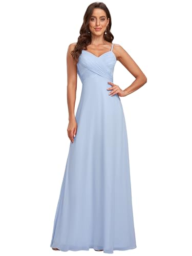 Ever-Pretty Damen Elegante Brautjungfernkleider Chiffon Ärmellos Langer Halter Abendkleider Ballkleider V-Ausschnitt Eisblau 44 von Ever-Pretty