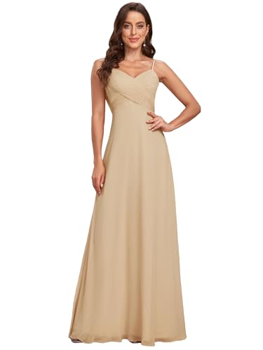 Ever-Pretty Damen Elegante Brautjungfernkleider Chiffon Ärmellos Langer Halter Abendkleider Ballkleider V-Ausschnitt Holzkohle 48 von Ever-Pretty