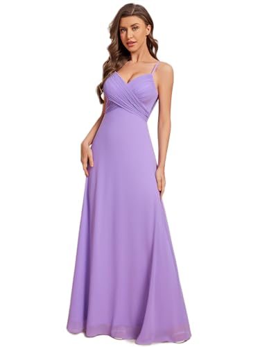 Ever-Pretty Damen Elegante Brautjungfernkleider Chiffon Ärmellos Langer Halter Abendkleider Ballkleider V-Ausschnitt Lavendel 46 von Ever-Pretty