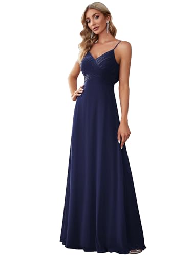 Ever-Pretty Damen Elegante Brautjungfernkleider Chiffon Ärmellos Langer Halter Abendkleider Ballkleider V-Ausschnitt Navy Blau 40 von Ever-Pretty