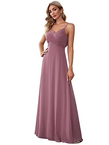 Ever-Pretty Damen Elegante Brautjungfernkleider Chiffon Ärmellos Langer Halter Abendkleider Ballkleider V-Ausschnitt Orchidee 48 von Ever-Pretty