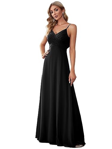 Ever-Pretty Damen Elegante Brautjungfernkleider Chiffon Ärmellos Langer Halter Abendkleider Ballkleider V-Ausschnitt Schwarz 38 von Ever-Pretty