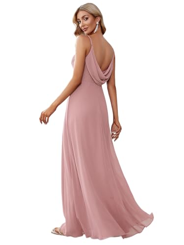 Ever-Pretty Damen Elegante Brautjungfernkleider Chiffon Ärmellos Langer Halter Abendkleider Ballkleider V-Ausschnitt Staubige Rose 46 von Ever-Pretty