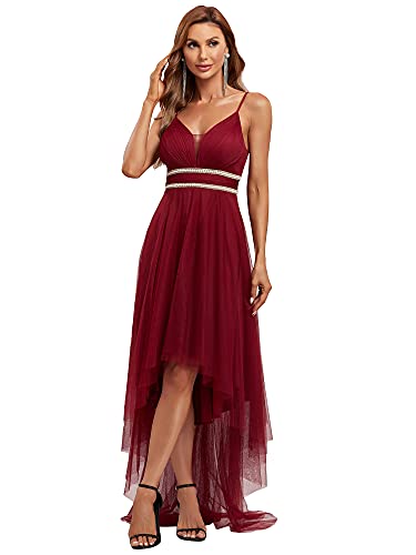 Ever-Pretty Damen Elegante Tiefe V-Ausschnitt Verstellbare Spaghettiträger Empire High Low Lange Ballkleider Burgund 52EU von Ever-Pretty