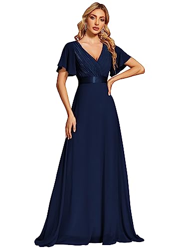 Ever-Pretty Damen Abendkleid Frau A-Linie Chiffon Cocktailkleid V Ausschnitt Hochzeit Navy Blau 52 von Ever-Pretty