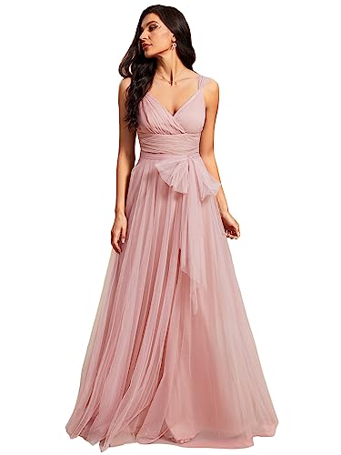 Ever-Pretty Damen Feminine Vneck Ärmellose Brautjungfer Kleider Blush 38 von Ever-Pretty