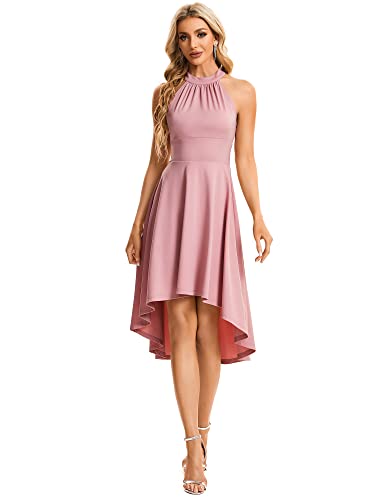 Ever-Pretty Damen Festliches Kleider Asymmetrisch Ärmellos Neckholder Ärmellos High Low Cocktailkleider Elegant Staubige Rose 38EU von Ever-Pretty