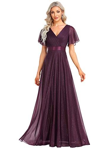 Ever-Pretty Damen Funkelnde Rüschenärmel Tiefer V-Ausschnitt Empire Taille A-Linie Abendkleid Dunkelviolett 58EU Ever-Pretty Damen Funkelnde Rüschenärmel Tiefer V-Ausschnitt Empire Taille A-Linie Abendkleid Dunkelviolett 58EU von Ever-Pretty