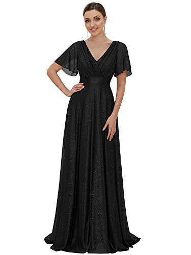 Ever-Pretty Damen Funkelnde Rüschenärmel Tiefer V-Ausschnitt Empire-Taille A-Linie Abendkleid Schwarz 36EU Ever-Pretty Damen Funkelnde Rüschenärmel Tiefer V-Ausschnitt Empire-Taille A-Linie Abendkleid Schwarz 36EU von Ever-Pretty