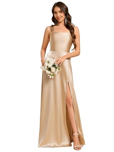 Ever-Pretty Damen Hochzeitskleid Satin mit Seitenschlitz und dünnen Trägern Brautjungfernkleid Abendkleid ES02330, champagner, 34 von Ever-Pretty