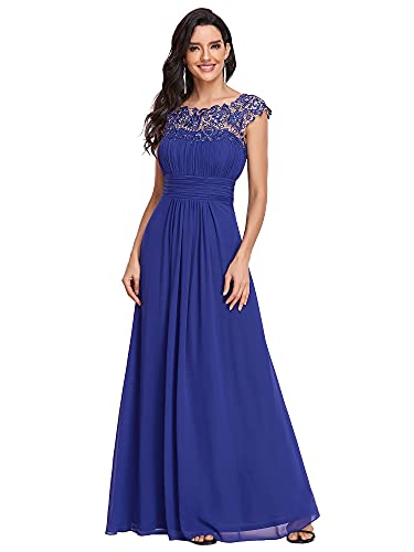 Ever-Pretty Damen A-Linie Abendkleid Spitze Frauen Cocktailkleid Kurze Ärmel Chiffon Lange Saphirblau 36 von Ever-Pretty