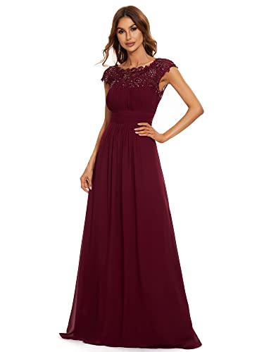 Ever-Pretty Weihnachtskleid Damen Abendkleider Kurze Ärmel Rundkragen Spitze Empire A-Linie Elegant Chiffon Bodenlang Abschlusskleider Burgund 48EU von Ever-Pretty