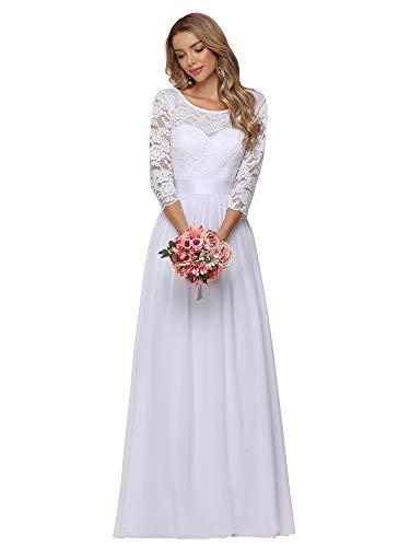 Ever-Pretty Damen Lange Empire Taille Brautjungfer Kleider 42 Größe Weiß von Ever-Pretty