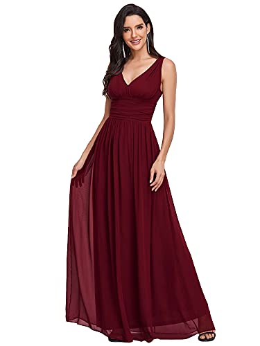 Ever-Pretty Damen Partykleid A-Linie V-Ausschnitt Ärmellos Chiffon Hohe Taille Burgund 40 von Ever-Pretty