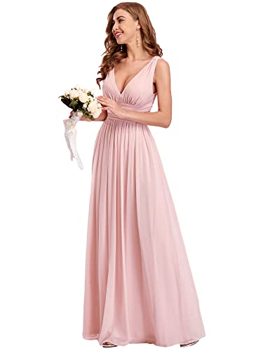 Ever-Pretty Damen Partykleid A-Linie V-Ausschnitt Ärmellos Chiffon Hohe Taille Pink 36 von Ever-Pretty