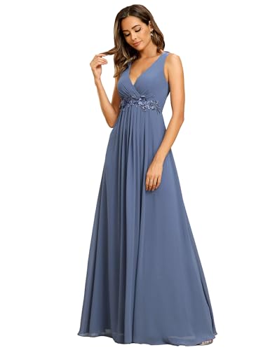 Ever-Pretty Damen Partykleider Elegant Maxi Lang V-Ausschnitt Chiffon Staubige Marine 36EU von Ever-Pretty