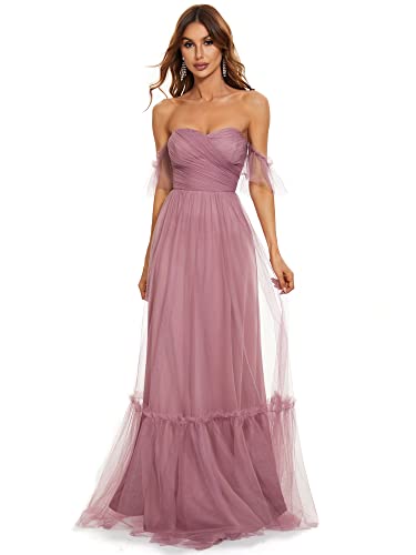 Ever-Pretty Damen Rüschen Ärmel Schulterfrei Empire Taille A-Linie Tüll Bodenlange Ballkleider Gebrannte Orchideee 40EU Ever-Pretty Damen Rüschen Ärmel Schulterfrei Empire Taille A-Linie Tüll Bodenlange Ballkleider Gebrannte Orchideee 40EU von Ever-Pretty