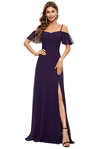 Ever-Pretty Damen Rüschen Eine Schulter Kurzarm Empire A Linie Chiffon Lange Abendkleider Mit Dekolletiert Violett 38EU von Ever-Pretty