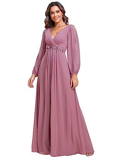 Ever-Pretty Damen Stilvolle Chiffon V-Ausschnitt Applique Plus Size Abendkleider mit Langen Laternenärmeln Die Orchidee 48 von Ever-Pretty