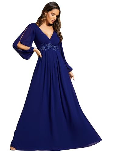 Ever-Pretty Damen Stilvolle Chiffon V-Ausschnitt Applique Plus Size Abendkleider mit Langen Laternenärmeln Ziegelrot 42 von Ever-Pretty