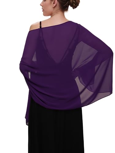 Ever-Pretty Damen Stola für Abendkleid Elegante Chiffon Schal Tücher Bolero für Abendkleider Festliche Stola Dunkelviolett von Ever-Pretty