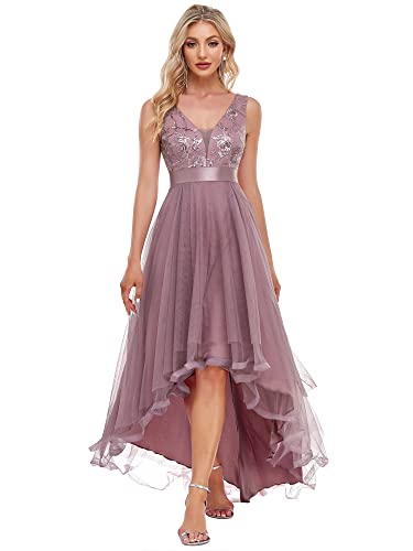 Ever-Pretty Damen V-Ausschnitt A-Linie High Low Empire Tüll Abendkleider Orchidee 36 von Ever-Pretty