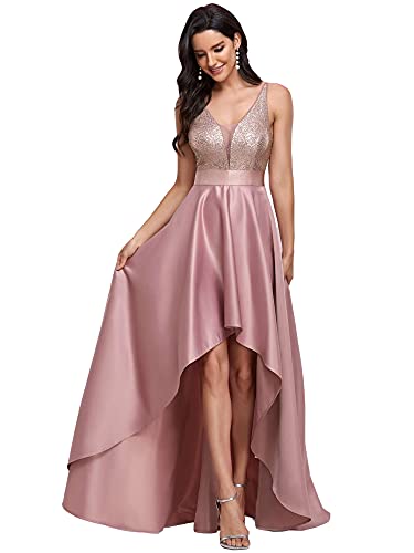 Ever-Pretty Damen V-Ausschnitt Ärmellos High Low Hohe Taille Brautjungfernkleider mit Pailletten Orchidee 42 von Ever-Pretty