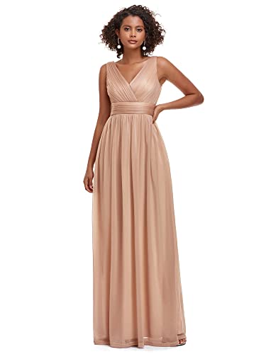 Ever-Pretty Damen V-Ausschnitt Ärmellos Hohe Taille Glitzer Elegant Lang Brautjungfernkleider Roségold 48 von Ever-Pretty