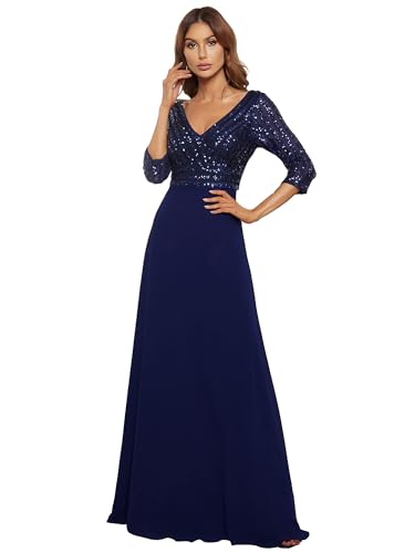 Ever-Pretty Damen V-Ausschnitt Pailletten Lange Ärmel Brautjungfernkleider Bodenlang A-Linie Elegant Chiffon Navy Blau 48 Ever-Pretty Damen V-Ausschnitt Pailletten Lange Ärmel Brautjungfernkleider Bodenlang A-Linie Elegant Chiffon Navy Blau 48 von Ever-Pretty