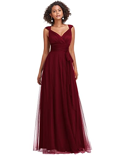 Ever-Pretty Damen Vintage Cocktailkleider Feminine Lang V-Ausschnitt Ärmellos Burgund Tüll 42 von Ever-Pretty