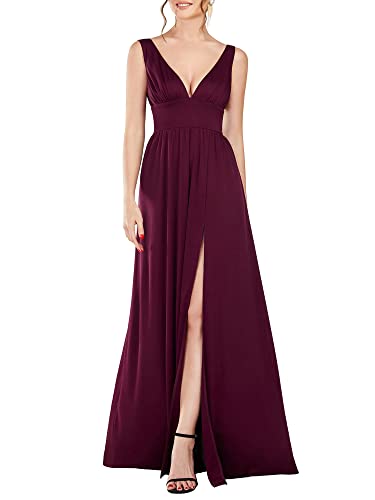 Ever-Pretty Damen lang Hohe Dehnung Asymmetrisch Dekolletiert V-Ausschnitt A-Linie Hochzeitskleider Pilz 44EU von Ever-Pretty