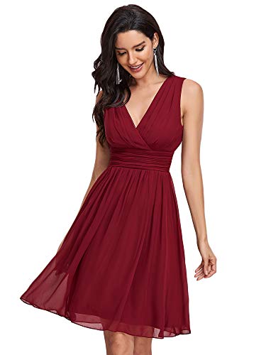 Ever-Pretty Doppelt V-Ausschnitt Rueschen an Taille Kurz Damen Party Kleider Größe 40 Burgundy von Ever-Pretty