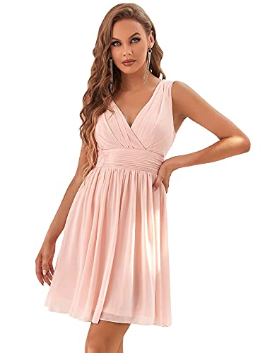 Ever-Pretty Doppelt V-Ausschnitt Rueschen an Taille Kurz Damen Party Kleider Größe 42 Rosa von Ever-Pretty