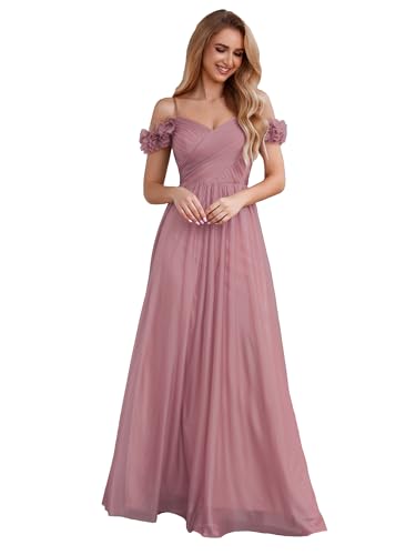 Ever-Pretty EES0053 Brautjungfernkleid, Tüll, glänzend, V-Ausschnitt, dünne Träger, A-Linie, Empire-Größe, orchidee, 36 von Ever-Pretty