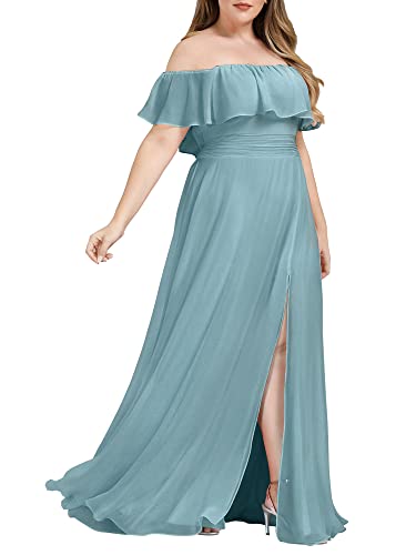 Ever-Pretty ES00969-P Brautjungfernkleid mit Seitenschlitz, langes Abendkleid für Frauen, Festkleid, Blaugrün, 44 von Ever-Pretty