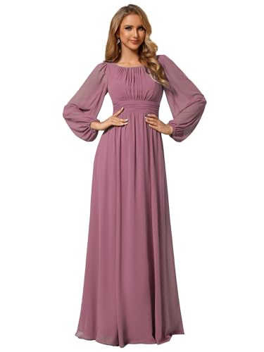 Ever-Pretty ES0106B Damen Brautjungfernkleid, Langarm, Rundhalsausschnitt, Chiffon, schick, ES0106B, orchidee, 48 von Ever-Pretty