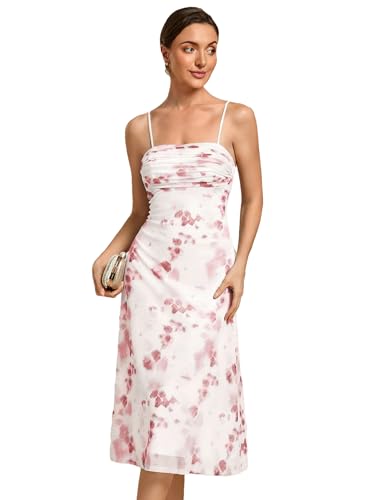 Ever-Pretty Elegantes Damen Sommer Bedrucktes Abendkleid mit elastischen Spaghettiträgern Partykleid Midi Roibuschtee 38 von Ever-Pretty