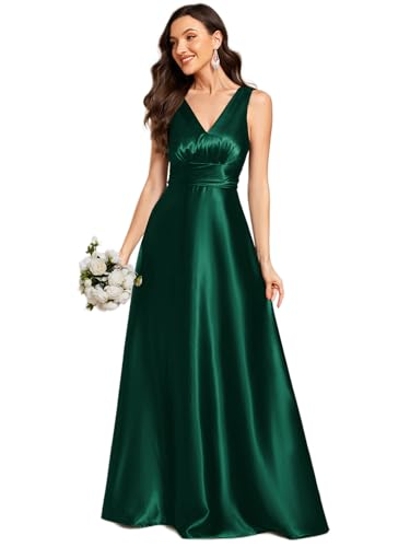 Ever-Pretty Festliches Kleid für Damen, elegant, lang, Satin, ärmellos, Brautjungfernkleid, elegantes Kleid mit V-Ausschnitt ES02326, dunkelgrün, 38 von Ever-Pretty
