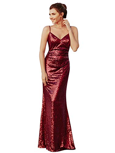 Ever-Pretty Frauen Bodycon ärmellose Pailletten Lange Cocktail Party Kleider 46 Größe Burgundy von Ever-Pretty